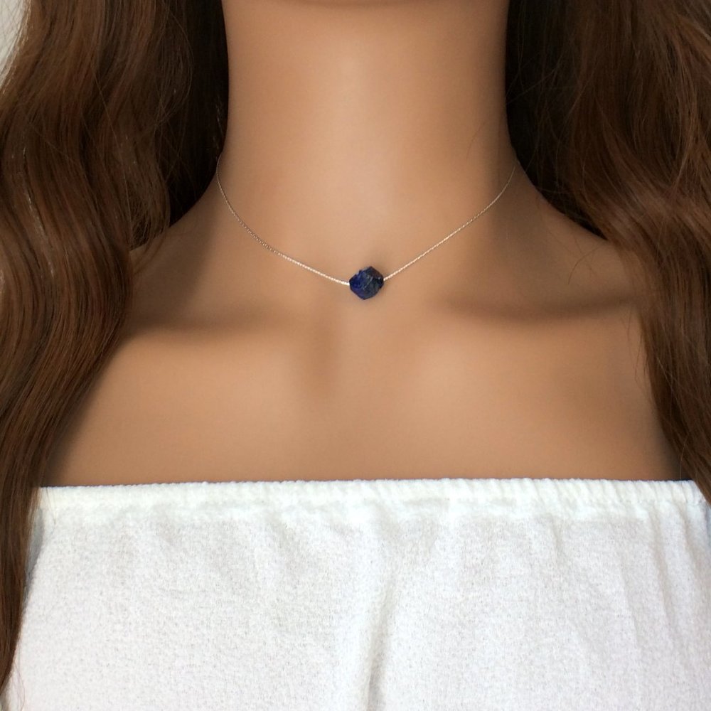 Lapis choker necklace, sterling silver, September birthstone, crystal healing